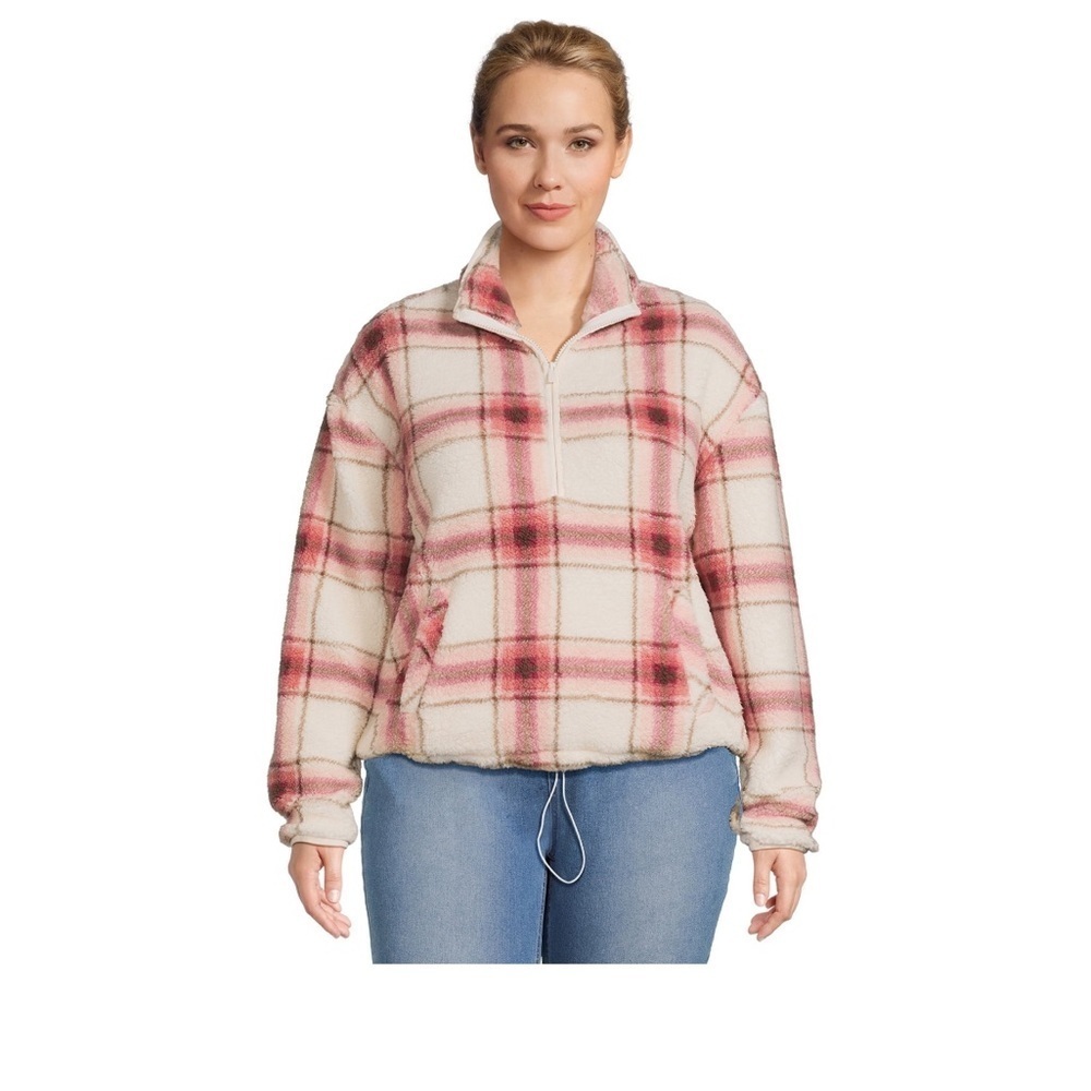 No boundaries fluffy plaid zip up sweatshirt